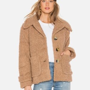 Free People So Soft Cozy Peacoat Sherpa Teddy Jacket Brown Size M
